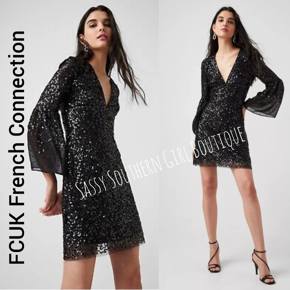 🆕⭐ FCUK French Connection black sequin mini dress